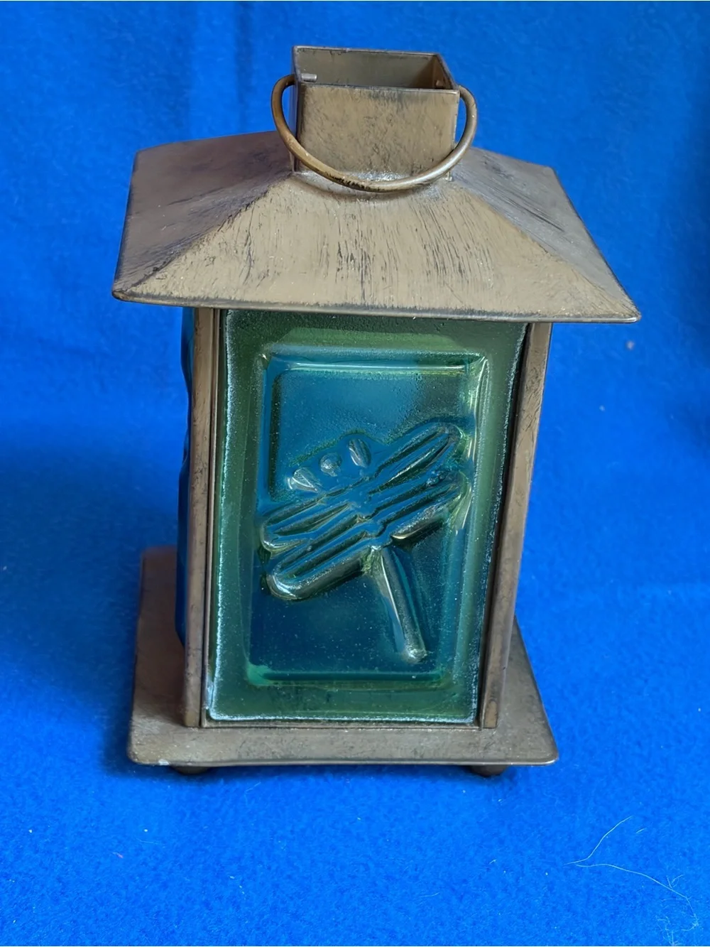 Rustic Bronze Dragonfly Glass Panel Lantern Rare Find- Unbranded vintage
